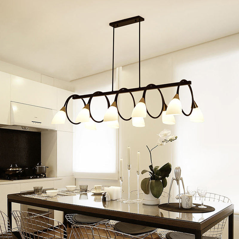 Sala da pranzo isola lampada a piede a sospensione in stile Nordic Black Island con tonalità in vetro cono