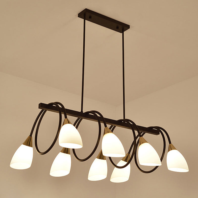 Sala da pranzo isola lampada a piede a sospensione in stile Nordic Black Island con tonalità in vetro cono