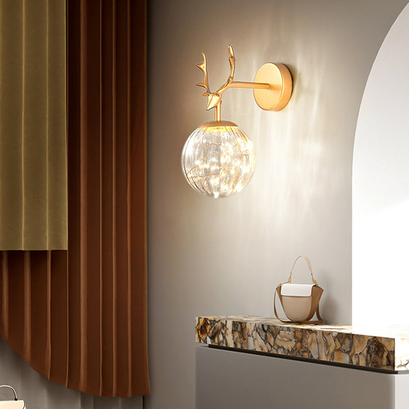 Modern Artistic LED Wall Lamp Wrought Iron Globe Wall Sconce with Glass Shade