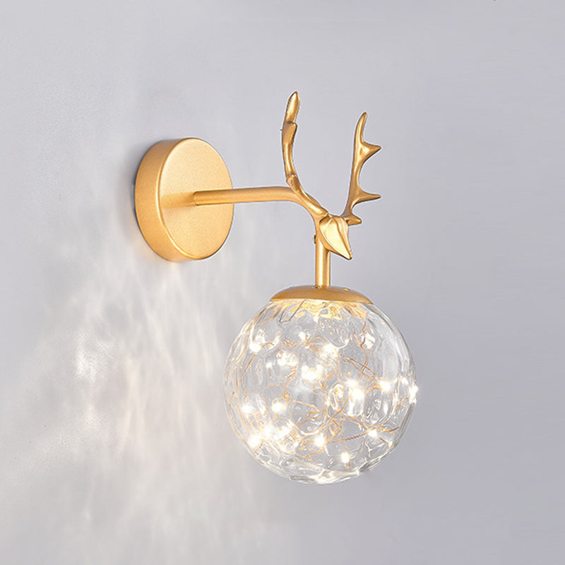 Modern Artistic LED Wall Lamp Wrought Iron Globe Wall Sconce with Glass Shade