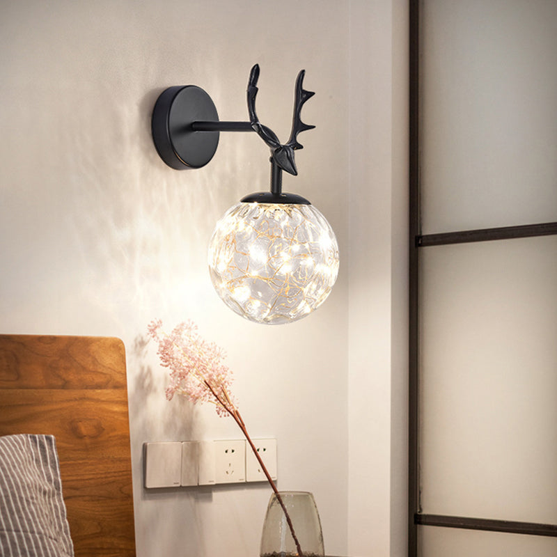 Modern Artistic LED Wall Lamp Wrought Iron Globe Wall Sconce with Glass Shade