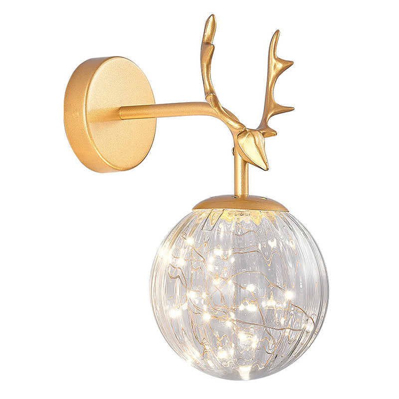 Modern Artistic LED Wall Lamp Wrought Iron Globe Wall Sconce with Glass Shade