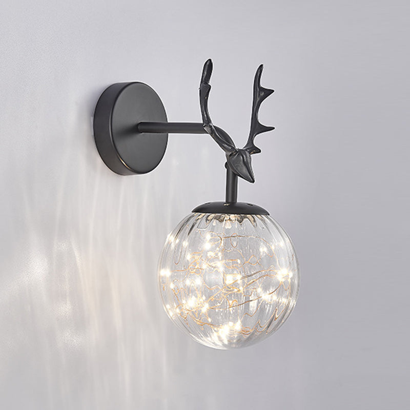 Modern Artistic LED Wall Lamp Wrought Iron Globe Wall Sconce with Glass Shade