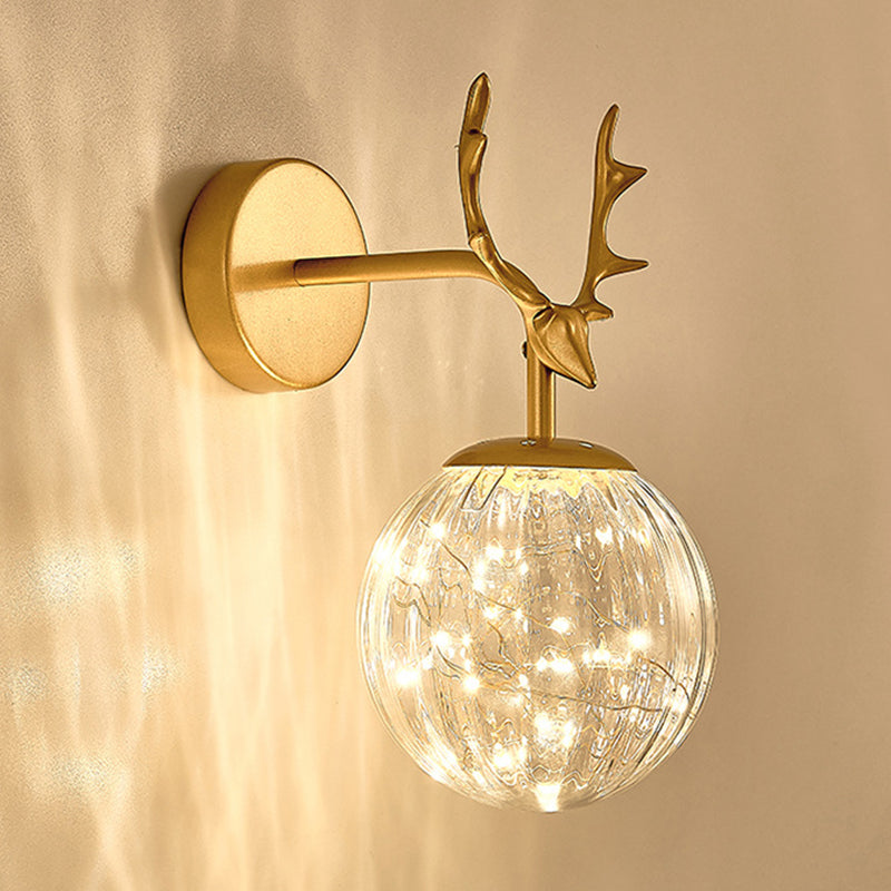 Modern Artistic LED Wall Lamp Wrought Iron Globe Wall Sconce with Glass Shade