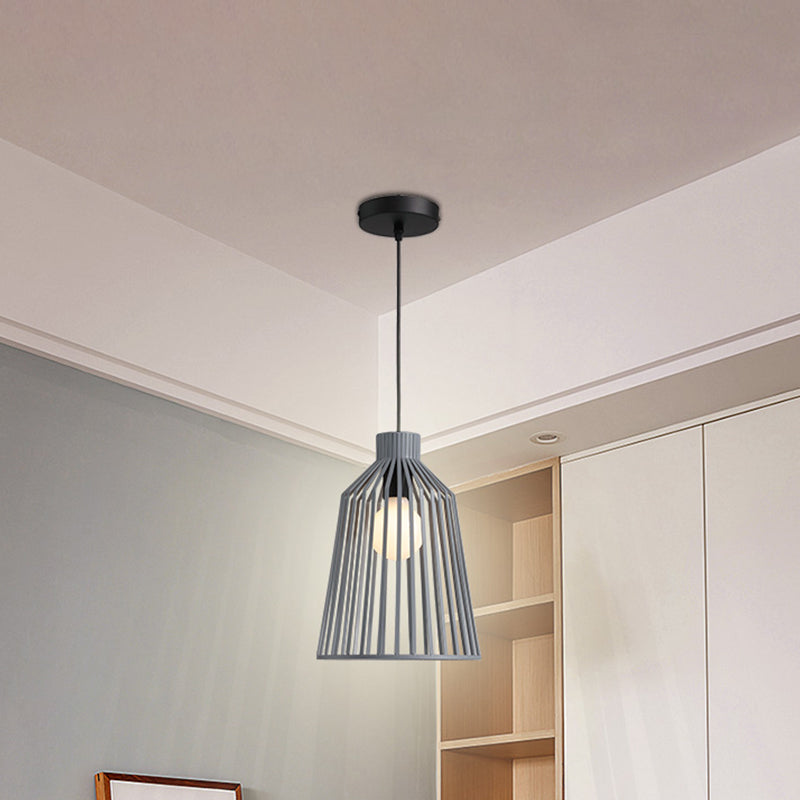 Minimalist Caged Pendulum Light Metal 1 Light Kitchen Pendant Lighting Fixture in Grey