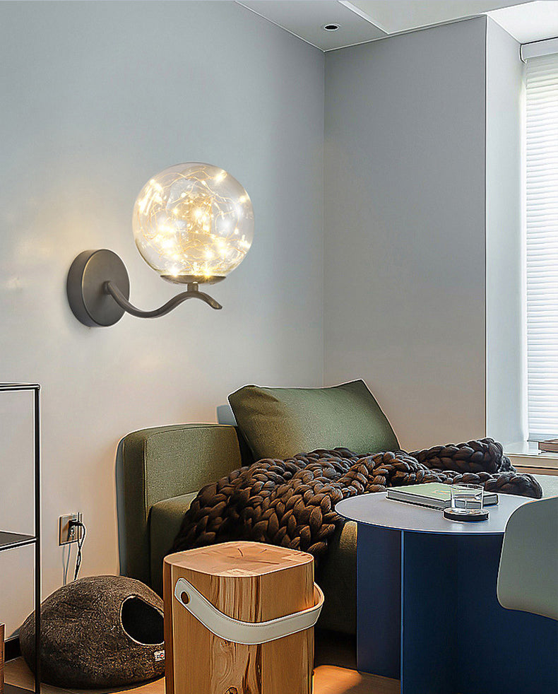 Globe Wrought Iron LED Wall Lamp in Modern Creative Style Glass Wall Light for Interior Spaces