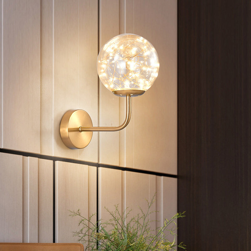 Glass Globe LED Wall Lamp in Modern Luxury Style Wrought Iron Hanging Wall Light for Bedroom