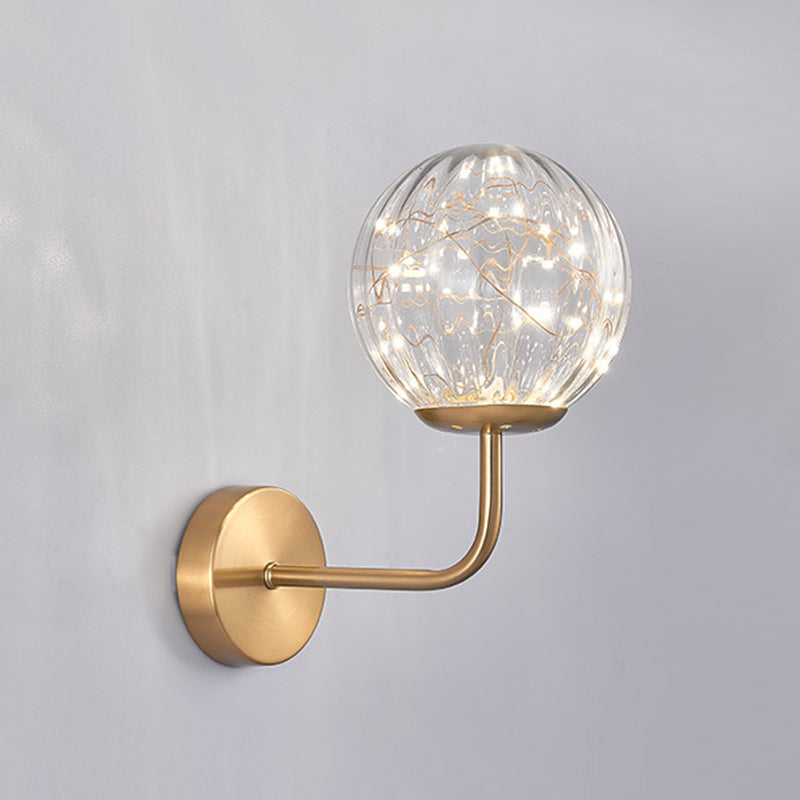 Glass Globe LED Wall Lamp in Modern Luxury Style Wrought Iron Hanging Wall Light for Bedroom
