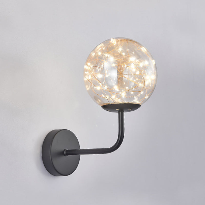 Glass Globe LED Wall Lamp in Modern Luxury Style Wrought Iron Hanging Wall Light for Bedroom