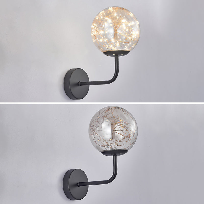 Glass Globe LED Wall Lamp in Modern Luxury Style Wrought Iron Hanging Wall Light for Bedroom