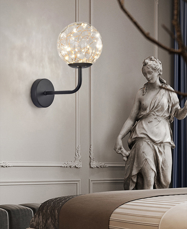 Glass Globe LED Wall Lamp in Modern Luxury Style Wrought Iron Hanging Wall Light for Bedroom