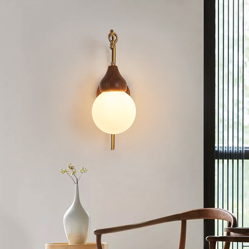 Globe Wood Wall Lamp 1-Light Contemporary Glass Armed Wall Mount Lamp for Bedroom