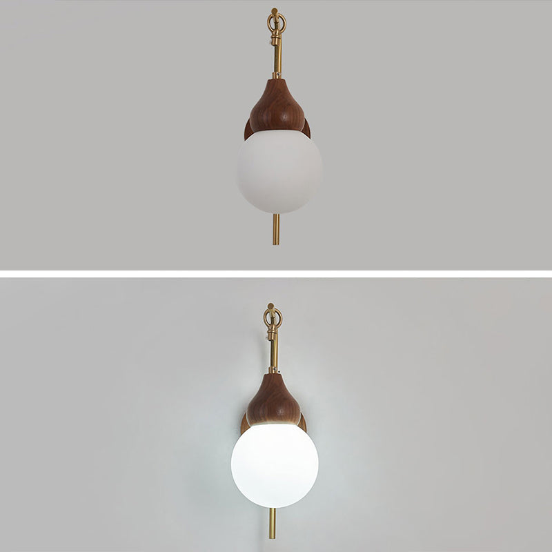 Globe Wood Wall Lamp 1-Light Contemporary Glass Armed Wall Mount Lamp for Bedroom