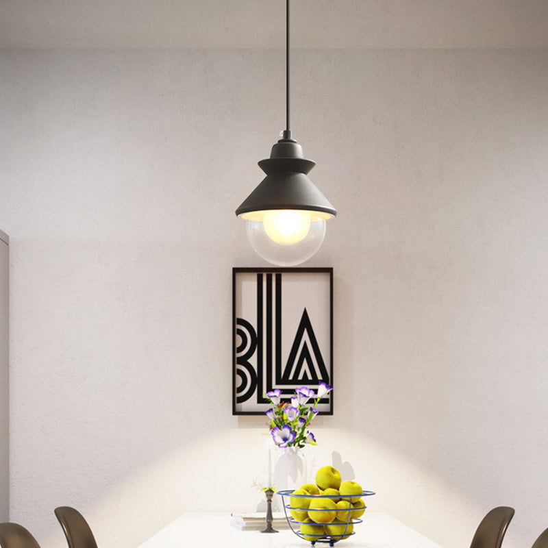 Black Cone Pendant Lighting Contemporary 1 Light Metal Hanging Light Kit with Clear Glass Shade