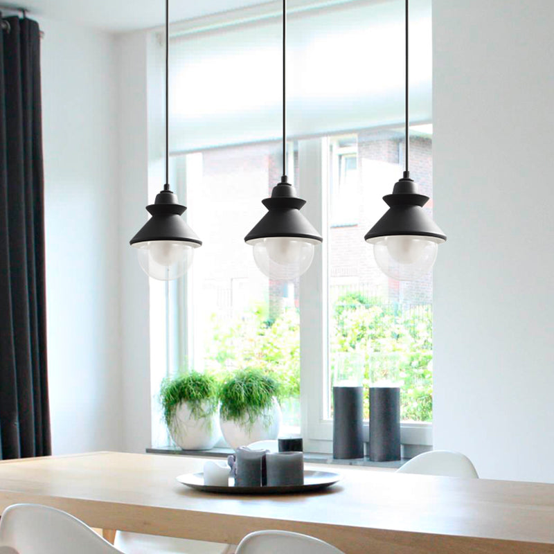 Black Cone Pendant Lighting Contemporary 1 Light Metal Hanging Light Kit with Clear Glass Shade