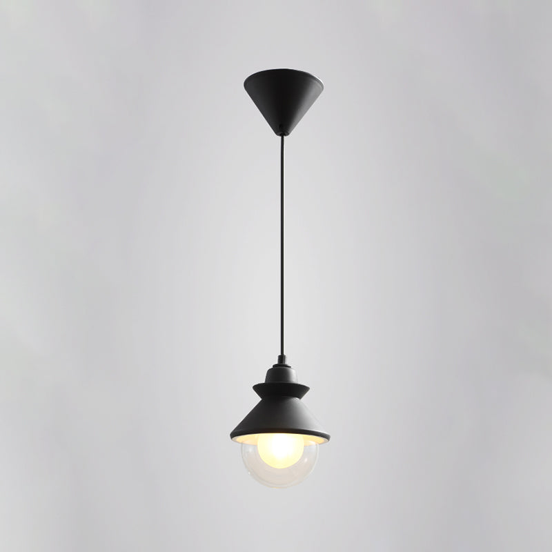 Black Cone Pendant Lighting Contemporary 1 Light Metal Hanging Light Kit with Clear Glass Shade