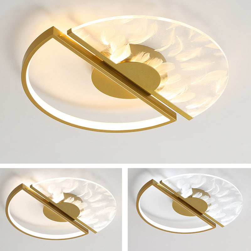 Modern Creative LED Feather Flush Mount Aluminium Circular Ceiling Fixture with Acrylic Shade