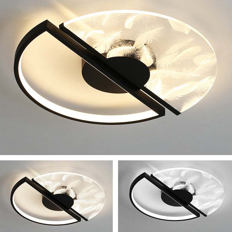 Modern Creative LED Feather Flush Mount Aluminium Circular Ceiling Fixture with Acrylic Shade