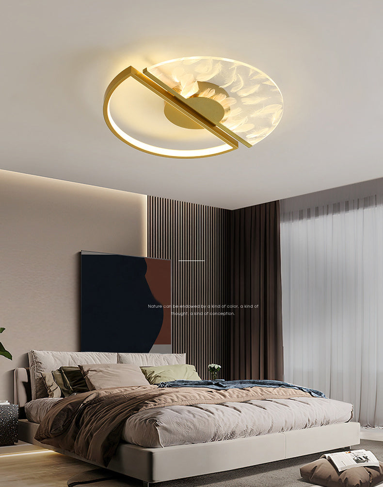 Modern Creative LED Feather Flush Mount Aluminium Circular Ceiling Fixture with Acrylic Shade