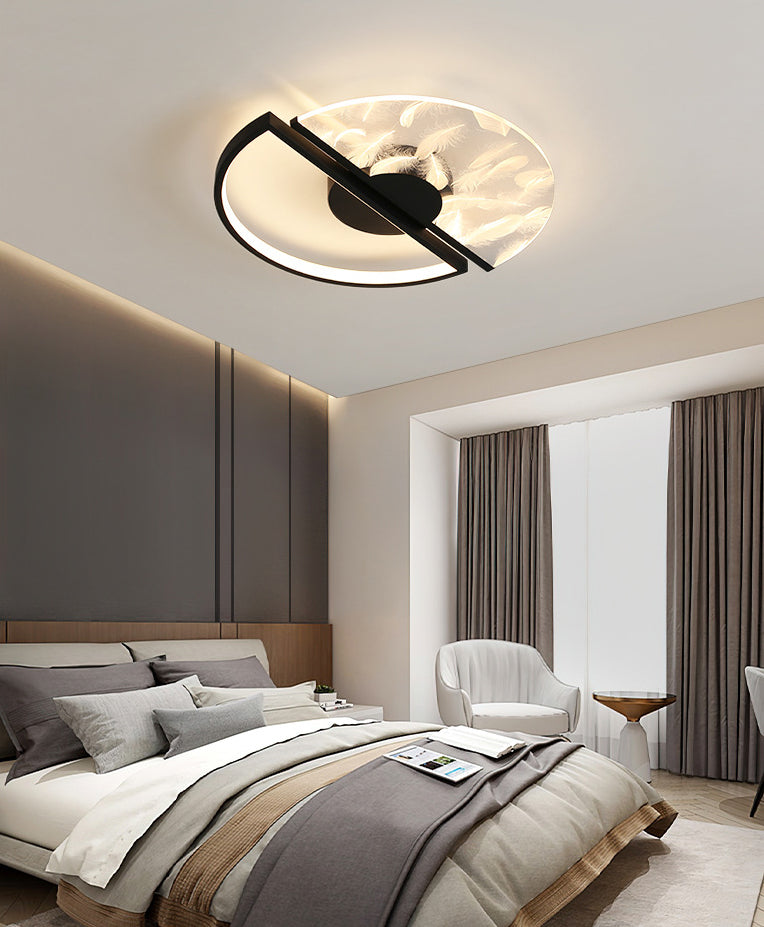 Modern Creative LED Feather Flush Mount Aluminium Circular Ceiling Fixture with Acrylic Shade