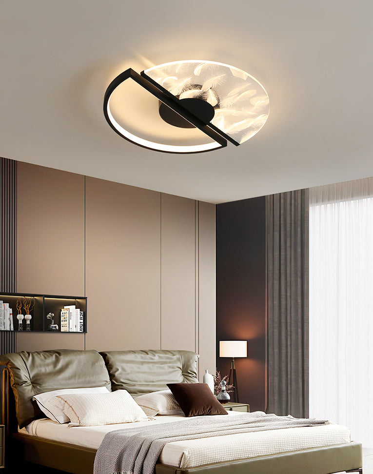 Modern Creative LED Feather Flush Mount Aluminium Circular Ceiling Fixture with Acrylic Shade