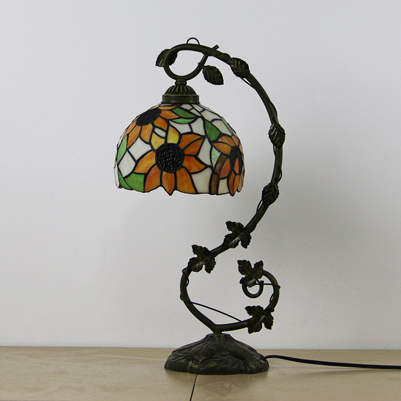 Tiffany Style Gooseneck Table Lamp 1 Bulb Stained Glass Nightstand Light with Dome Shade