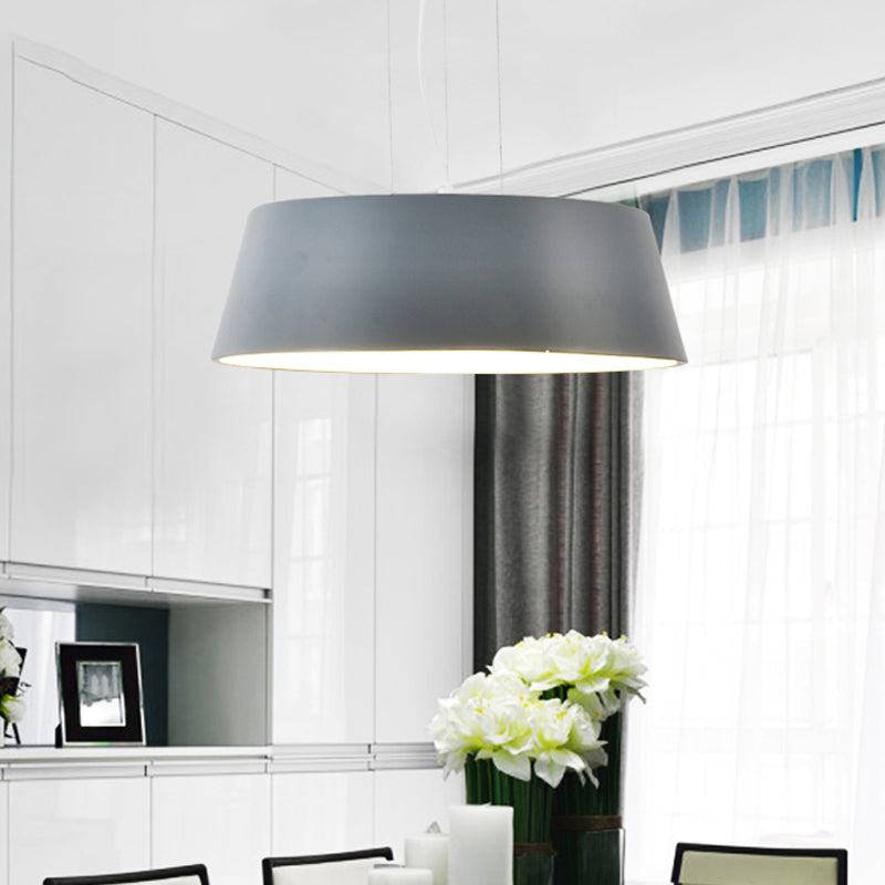 1 Light Kitchen Hanging Light Minimalist Grey Suspension Lamp with Drum Metal Shade