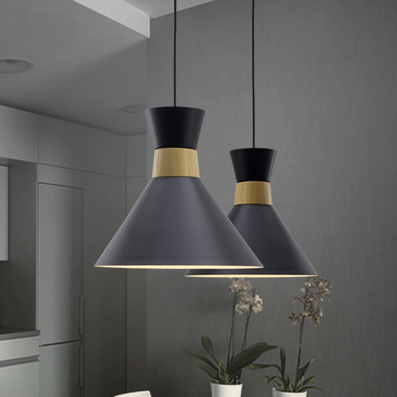 Conical Metal Hanging Light Kit Minimalist 1 Light Black Suspension Pendant for Dining Room