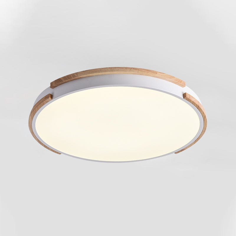 Lámpara de techo LED de madera de estilo moderno con montaje empotrado redondo blanco con difusor acrílico para sala de estar, 12,5"/16,5"/20,5" de ancho