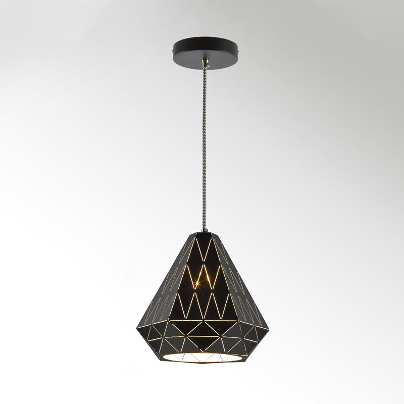 Metal Diamond Pendant Lighting Fixture Modern Stylish 1 Light Suspension Light in Black