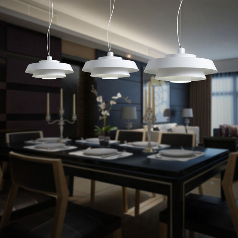 Tiered Pendant Ceiling Light Contemporary Metallic 1 Light Dining Room Suspension Lamp in White