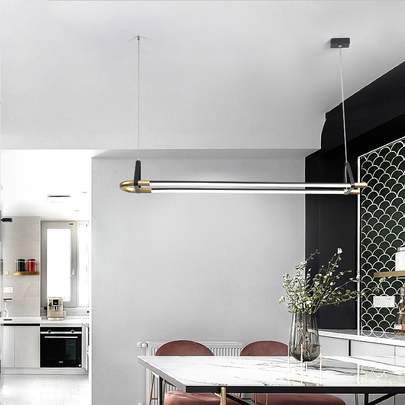 35,5 "/47" Weit linearer Anhänger Deckenleuchte moderner Stil 1 Hell Black Hanging Lamp Kit
