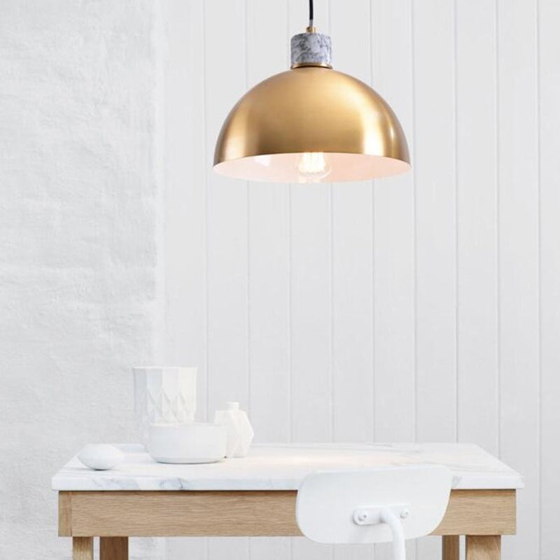 1 Light Kitchen Pendant Lighting Minimalist Brass Hanging Light with Dome Metal Shade
