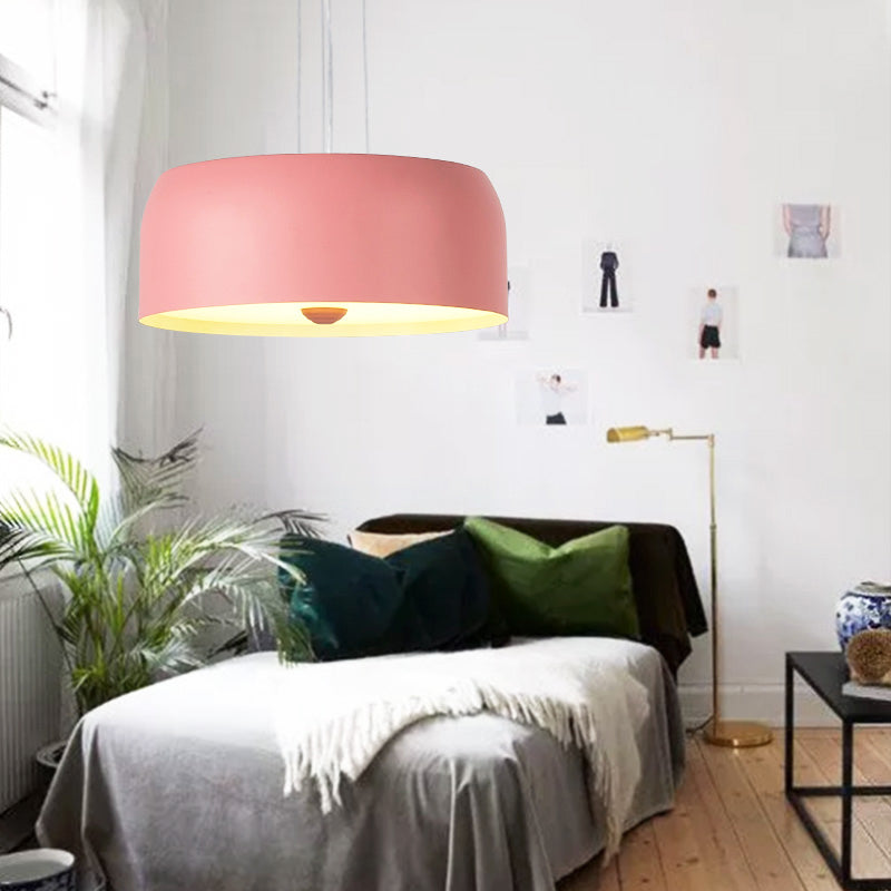 Contemporary Drum Metal Hanging Lamp Kit 11“/15"/18" Wide 1 Light Suspension Pendant in Pink