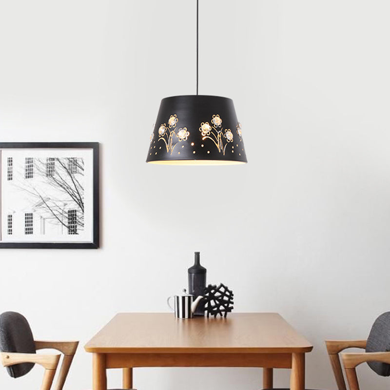 Metal Drum Shaped Hanging Ceiling Light Contemporary 1 Light Black Down Lighting