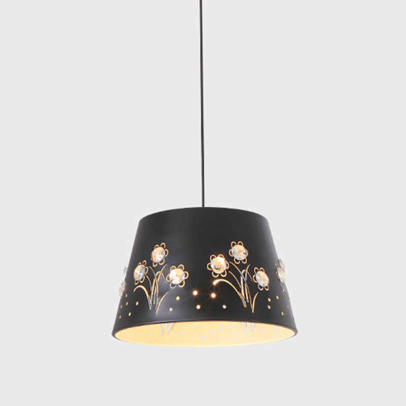 Metal Drum Shaped Hanging Ceiling Light Contemporary 1 Light Black Down Lighting