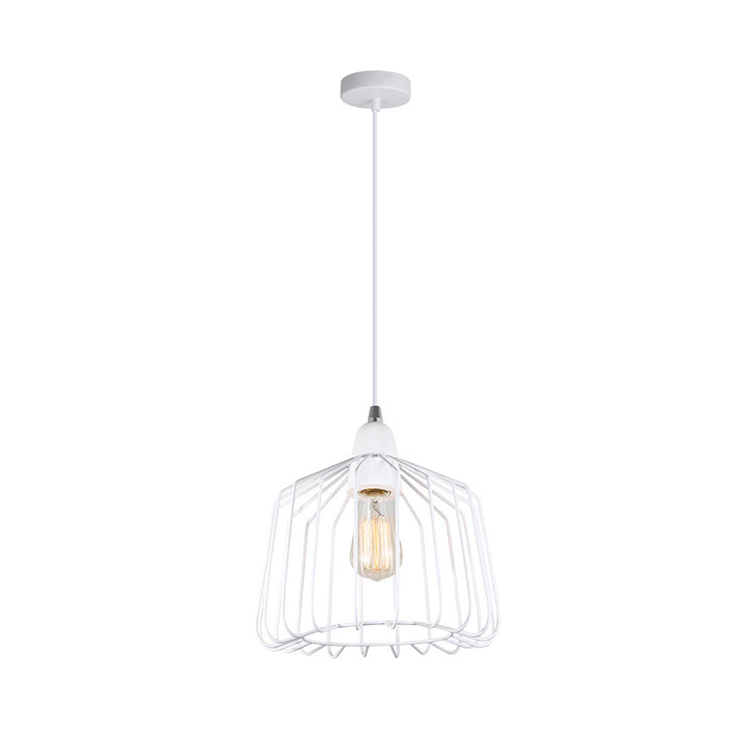 Minimaliste Cage Shade Metallic Pendulum Light 1 Light Hanging Lamp Kit en blanc pour la chambre