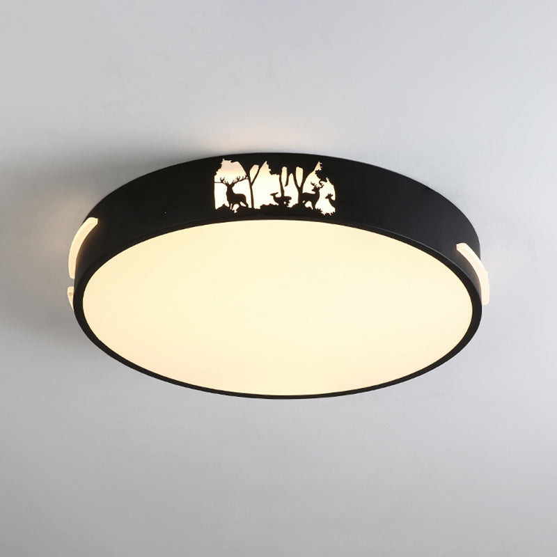 Lampada da soffitto moderna in metallo a LED rotonda nera con montaggio a incasso in luce bianca/calda, larghezza 16"/19,5"