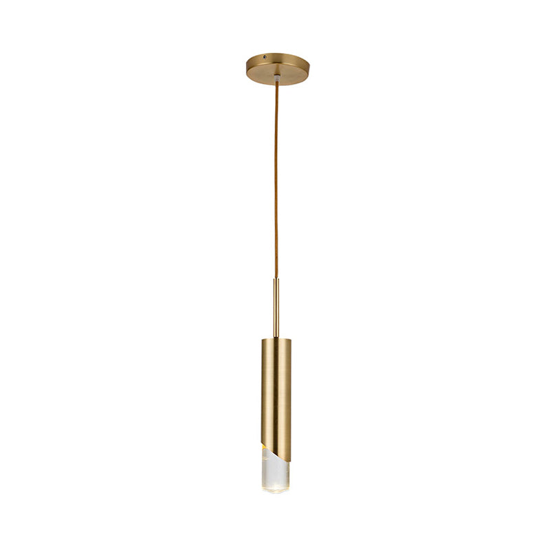 Metal Cylinder Pendant Light Fixture Minimalist 1 Light Gold Hanging Lamp Kit for Kitchen