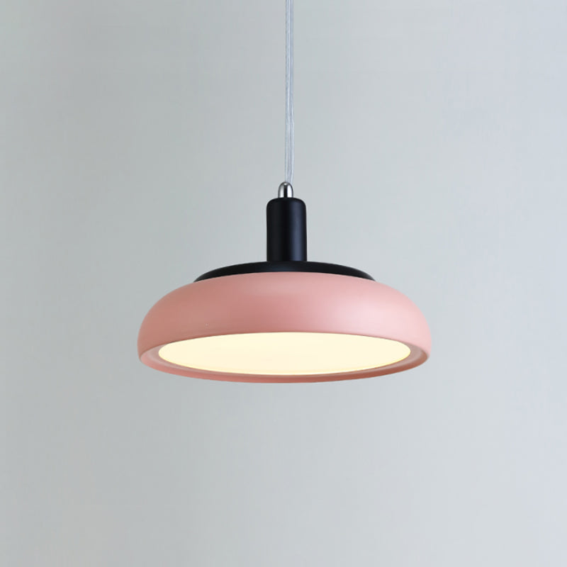8"/12" W Metal Dome Shaped Drop Pendant Contemporary 1 Light Hanging Ceiling Light in Pink