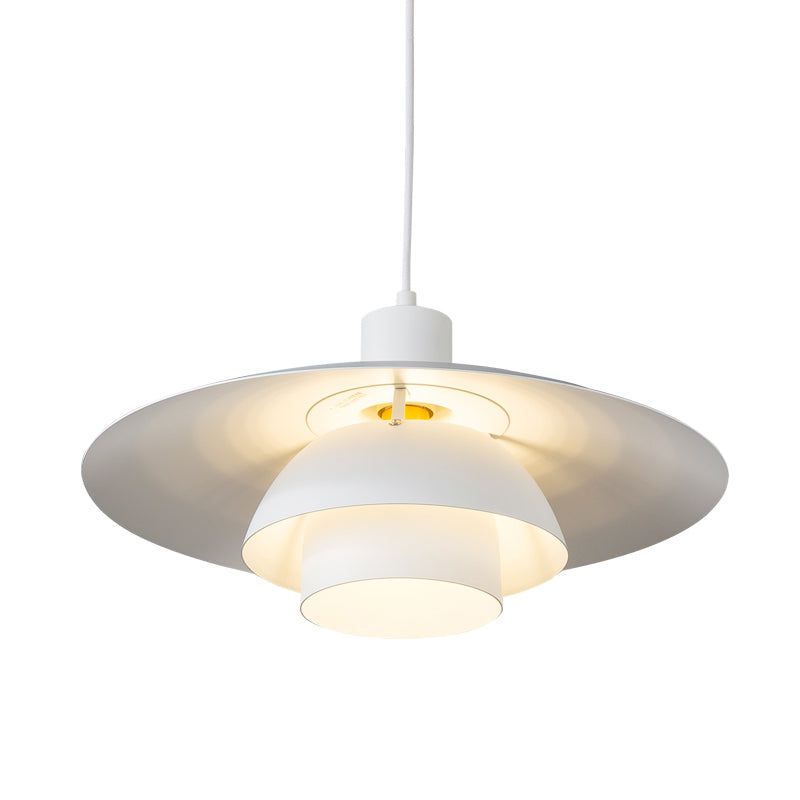 Three-Tiered Kitchen Pendant Lamp Metal 1 Light Contemporary Suspension Light in White