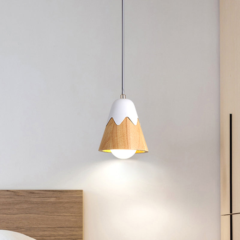 Modernist 1 Head Pendant Light White Tapered Suspended Lighting Fixture with Wood Shade