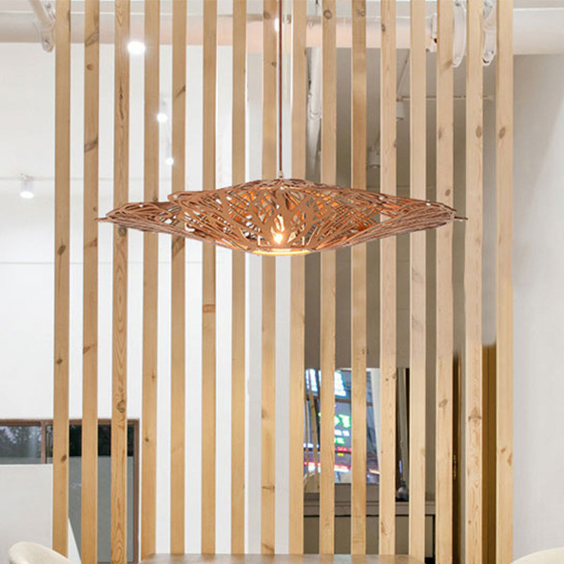 1 tête à manger pendante Light Asie Amérique d'éclairage en suspension beige avec nuance en bois coupé au laser