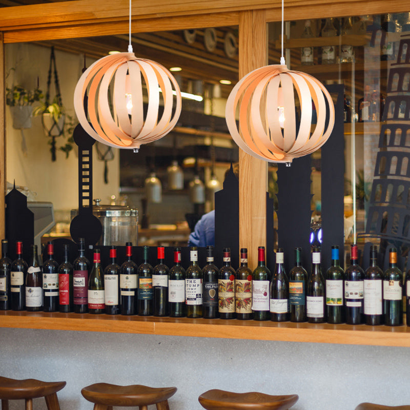 Globe Hanging Lighting Japanese Wood 14"/18" Wide 1 Bulb Beige Ceiling Pendant Light