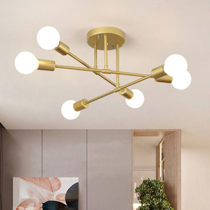 Metallic Semi Flush Light Fixtures Exposed Bulb Modern Bedroom Ceiling Flush Mount Lights