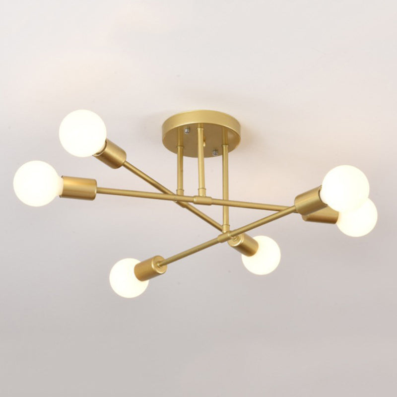 Metallic Semi Flush Light Fixtures Exposed Bulb Modern Bedroom Ceiling Flush Mount Lights