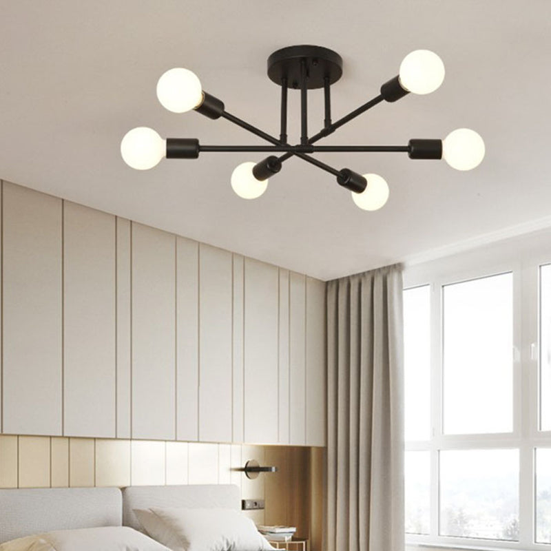 Metallic Semi Flush Light Fixtures Exposed Bulb Modern Bedroom Ceiling Flush Mount Lights
