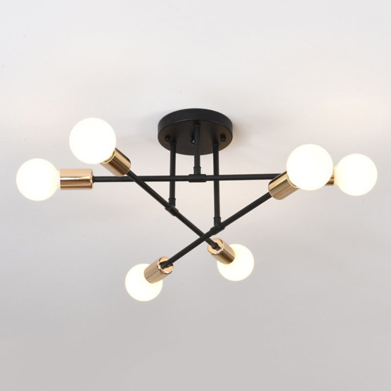 Metallic Semi Flush Light Fixtures Exposed Bulb Modern Bedroom Ceiling Flush Mount Lights