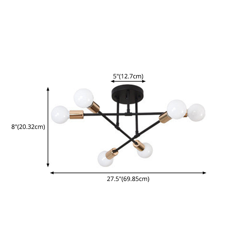 Metallic Semi Flush Light Fixtures Exposed Bulb Modern Bedroom Ceiling Flush Mount Lights