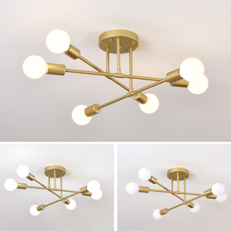 Metallic Semi Flush Light Fixtures Exposed Bulb Modern Bedroom Ceiling Flush Mount Lights